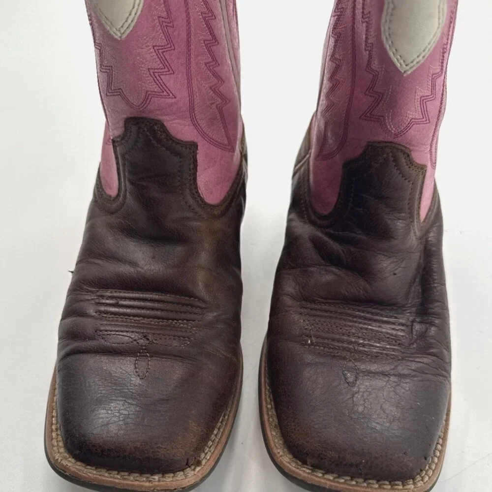 Ariat Tuscadero Boots Girls Youth 3 Pink Brown Square Toe Western Embroidered